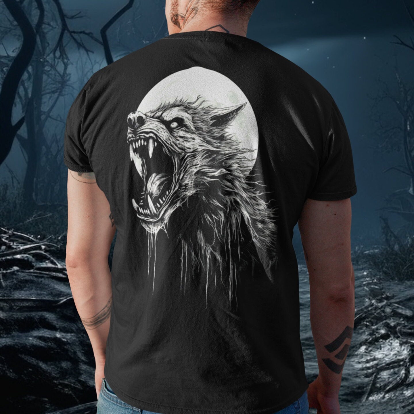 Werewolf Moon Back Design Black Shirt, Halloween, Spooky, Creepy ...