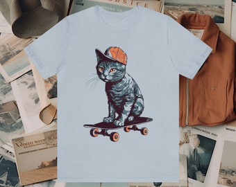 Funny Skateboarding Cat T-Shirt, Retro Skater Gift