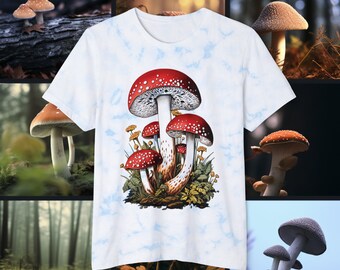 Amanita Mushroom Tie-Dyed T-shirt, Cottagecore Nature Tee