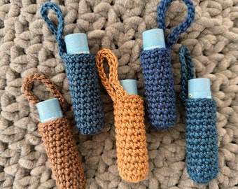 Crochet Keychain Chapstick Holder, Handmade Crochet Lip Balm Holder