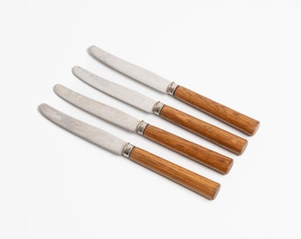 Vintage Swedish Butter Knives with Wood Handles | Set of 4 | Scandinavian Stainless Steel Cutlery from Knivfabriken Gnosjö (KFG)