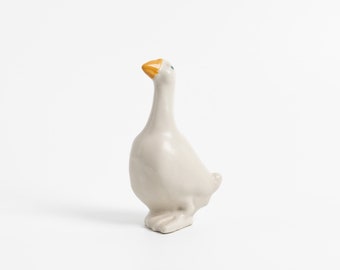 Vintage Ceramic Höganäs Goose Figurine | Rustic Swedish Ceramic Bird Sculpture