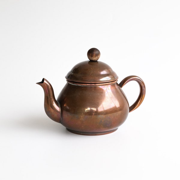 Small Vintage Cottagecore Copper Teapot | Tea Kettle from Tagus Portugal | European Rustic Countryside Kitchen Accessories