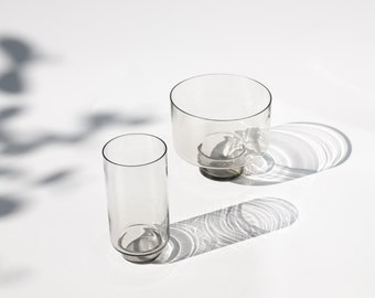 Mid Century Modern Smokey Grey Glass Set of Nesting Vases or Bowls Designed by Elsa Söderberg for Hovmantorp Glasbruk