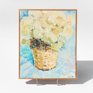 Vintage Original Painting by Eva Lindén 1988 | Flower Still Life &quot;Pärleterneller&quot; or &quot;Pearly Everlastings&quot; | Framed Swedish Art