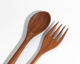 Vintage Swedish Teak Serving Set | Scandinavian Wood Salad Utensils | Set of 2