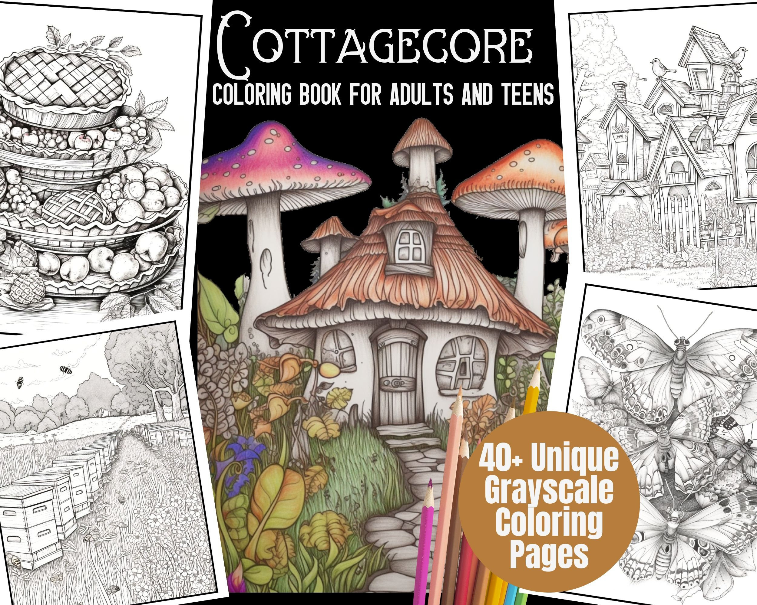 Dark Cottagecore Coloring Book: Enchanted Nighttime Botanicals and ...