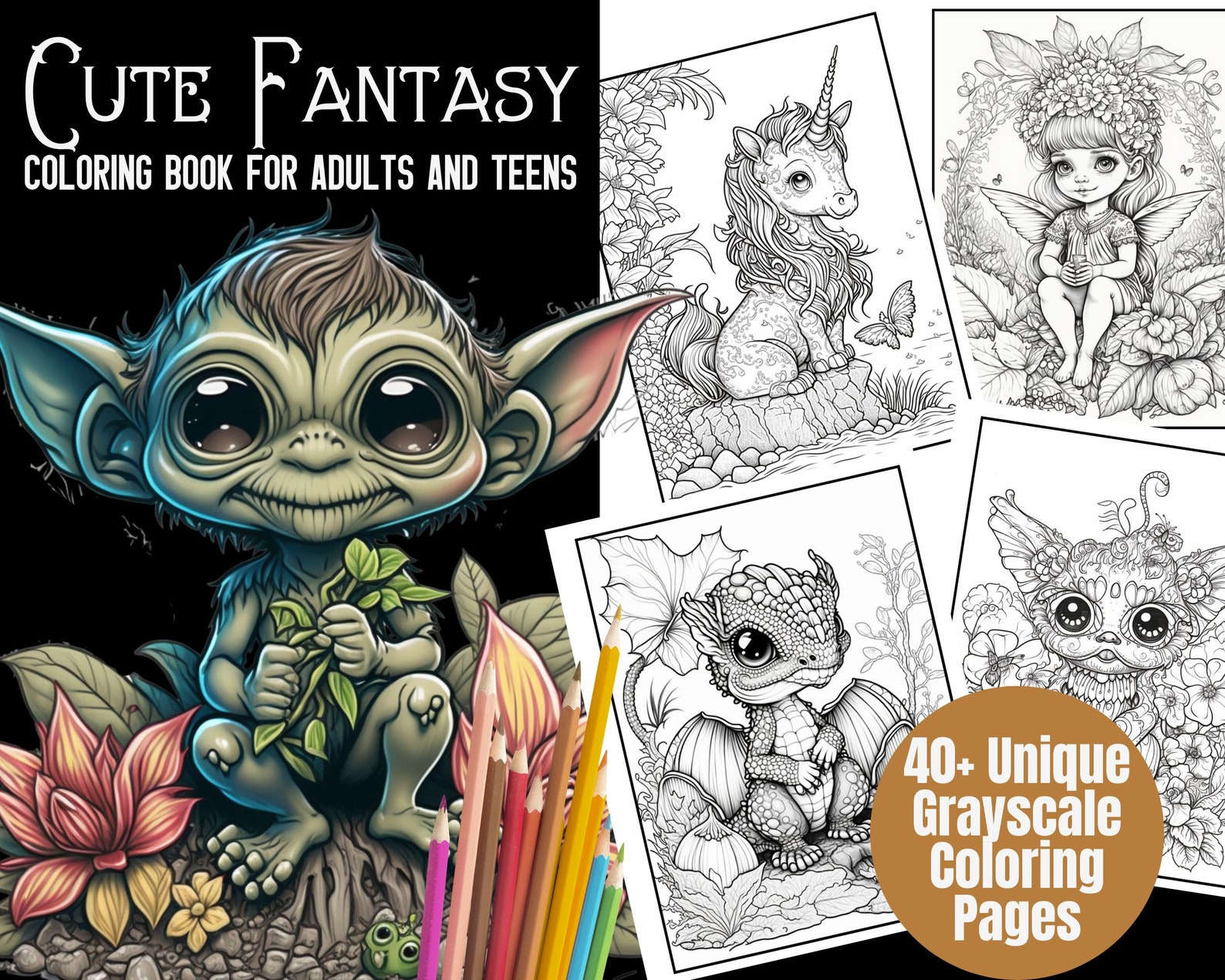 Cute Fantasy Coloring Book Pages Dragon Adult Coloring Pages - Etsy Canada