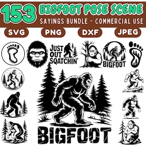 Bigfoot svg bündel | sasquatch Pose Sprüche | lustige Wald Big Foot Szenen | Cricut Dateien | svg dxf Clipart Bündel | digitale Downloads