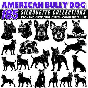 American bully dog silhouettes | laser cut svg dxf bundle | engraving files | pet dog vector set | digital download | Commercial use