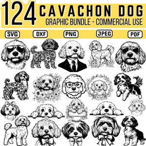 Cavachon dog laser cut files | engraving svg bundle | dxf png pdf designs | pet outline graphics | digital download | Commercial use