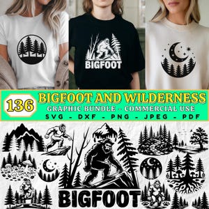 pacote svg de pé grande | gráficos de acampamento selvagem | svg de natureza florestal | arquivos de corte svg dxf de pé-grande | downloads digitais | uso comercial