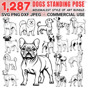 Dog breed standing pose bundle | minimalist dog line art | laser cut files | svg dxf pdf engrave set | digital download | Commercial use