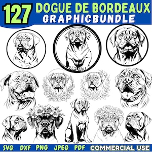 Gráficos vetoriais de Dogue de Bordeaux: arquivos de corte de contorno de cachorro (download digital)
