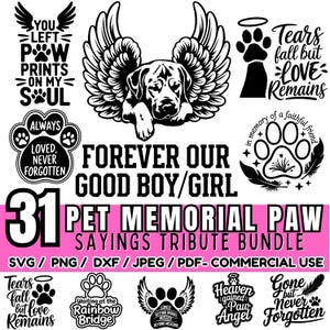 Paquete de pata conmemorativa para mascota / archivos cortados con láser / homenaje a perro y gato SVG DXF / citas grabadas con láser / descarga digital / uso comercial