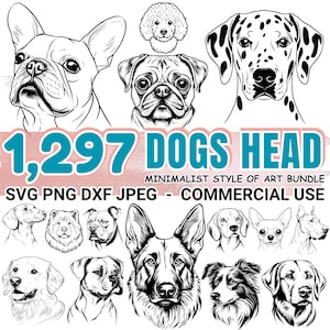 Dogs head line art | minimalist dog face svg | laser cut files | engraving dog design bundle | digital download | Commercial use