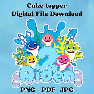 Topo de bolo personalizado Baby Shark, download digital, arquivo PNG, arquivo PDF, arquivo JPG