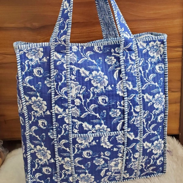 Kantha shopping bag Vintage shoulder bag Indian Block Print Tote bags Women Storage Bag Travel Bag Quilted Cotton Bag Beach Wear Tote Bag