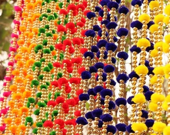 Lotto di 50 ghirlande con pompon appese al muro bandhanwar latkan decorazioni tradizionali per matrimoni stringhe decorazioni per festival fondali tradizionali toran