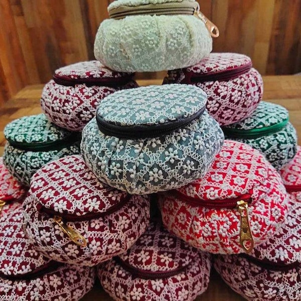 Bulk Angoori Matki women potli round boxes Indian wedding favor return gift Embroidered jwellery-sweets organizer storage box free shipping