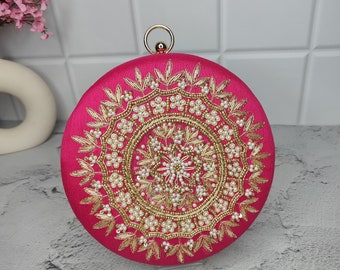 Women clutches Round Embroidered clutch bags sling handbags Ethnic purses pouches bridal bags  Anniversary gift wedding gift for women