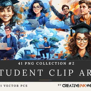 Student Vector Clip Art-collectie #2 | 41 Veelzijdige PNG | Hoge resolutie | Digitale download | CreatieveInktpot