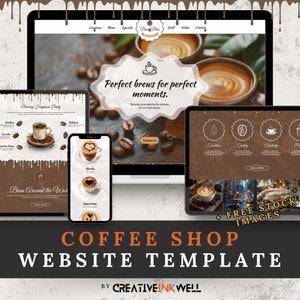 Webbmall för kafé | Webbmall för Canva | Barista | Paket för småföretag | Landningssida för café | CreativeInkwell