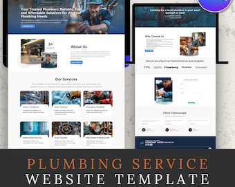 Plumbing Service Website Template | Canva | Professional | Contact Form | Canva Landing Page Template | Plumber | CreativeInkwell
