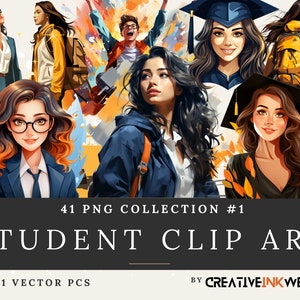 Student Vector Clip Art-collectie #1 | 41 Veelzijdige PNG | Hoge resolutie | Digitale download | CreatieveInktpot