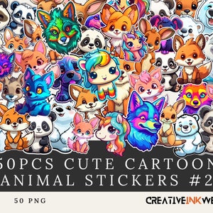 50 Cute Cartoon Animal Stickers Mega Collection #2 with Transparent Background