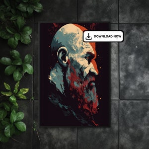 Minimalist Kratos Poster - God of War Ragnarok - Digital Illustration - High-Res Printable JPG - Instant Download