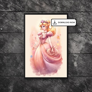 Princess Peach Poster - High-Res Digital Illustration - Pink Pastel Art - Instant Download - Printable JPG