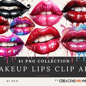 Makeup Lips Clip Art Collection | 41 Vibrant PNG | High-Resolution | Digital Download | CreativeInkwell