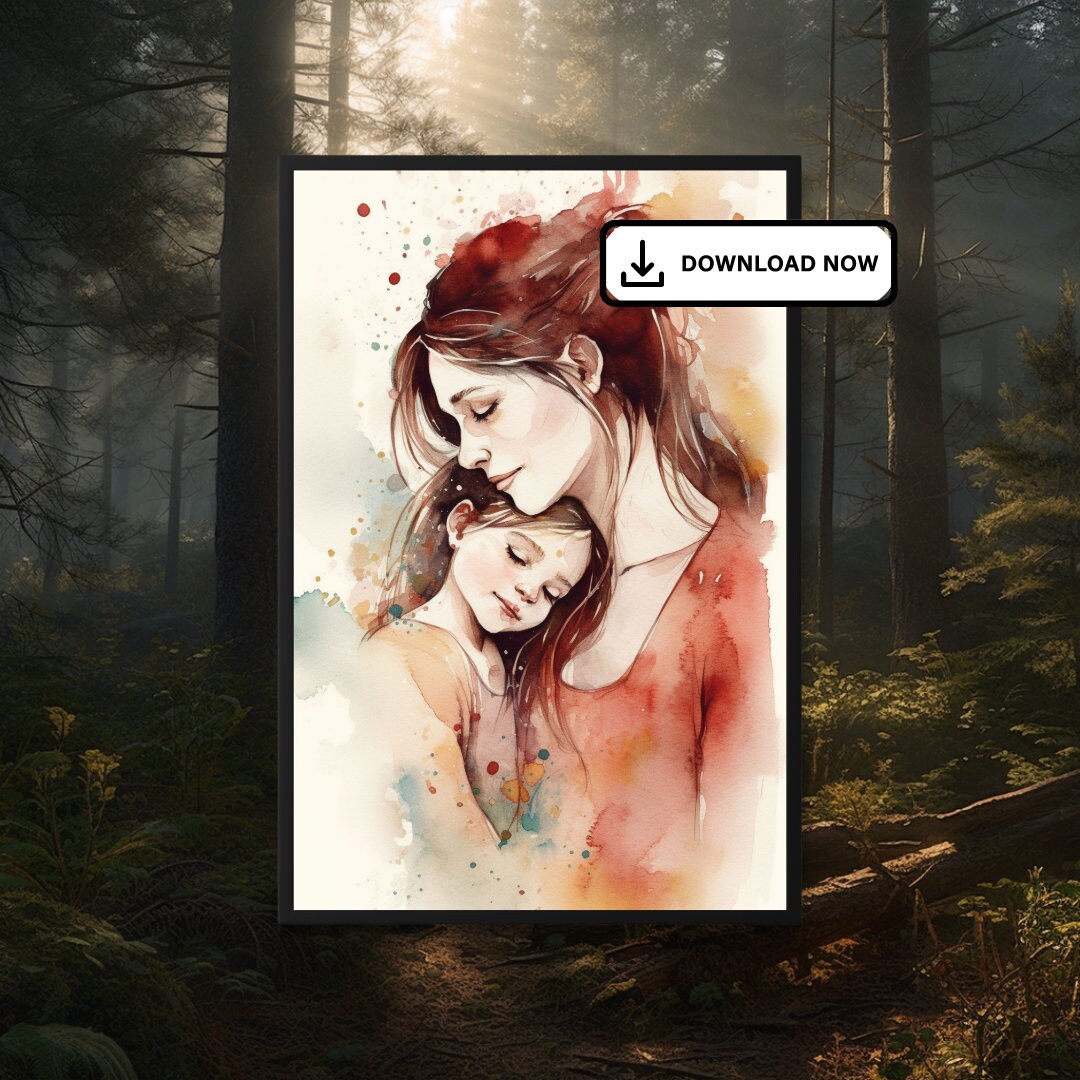 Mother's Love Poster - Watercolor Illustration - Mother & Daughter Art ...