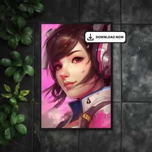 Overwatch 2 D.VA Poster: Vivid Colorful Portrait - High-Res 24x36&quot; Downloadable Print-Ready JPG Artwork