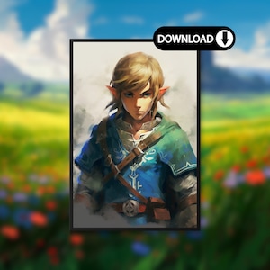 Watercolour Poster Design of Link | Tears of the Kingdom & Breath of the Wild Art | CreativeInkwell Digital Download