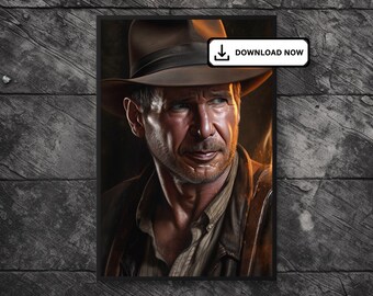 Indiana Jones Poster - Photorealistic Digital Illustration - High-Res Printable JPG - Instant Download - Adventure Film Art