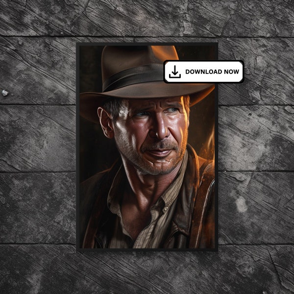 Indiana Jones Poster - Photorealistic Digital Illustration - High-Res Printable JPG - Instant Download - Adventure Film Art
