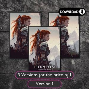 Aloy 3 por 1 cartel - Horizon Forbidden West & Zero Dawn - Ilustración digital - PNG imprimible de alta resolución - Descarga instantánea