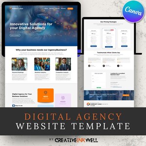 Modelo de site de agência digital | Canva | Profissional | Formulário de contato | Serviço de agência de modelo de página de destino do Canva | CreativeInkwell