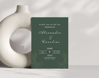 Sage Green Wedding Invitation, Elegant Greenery Wedding, Minimalist Rustic Wedding, Editable Printable Template, Instant Download, CANVA