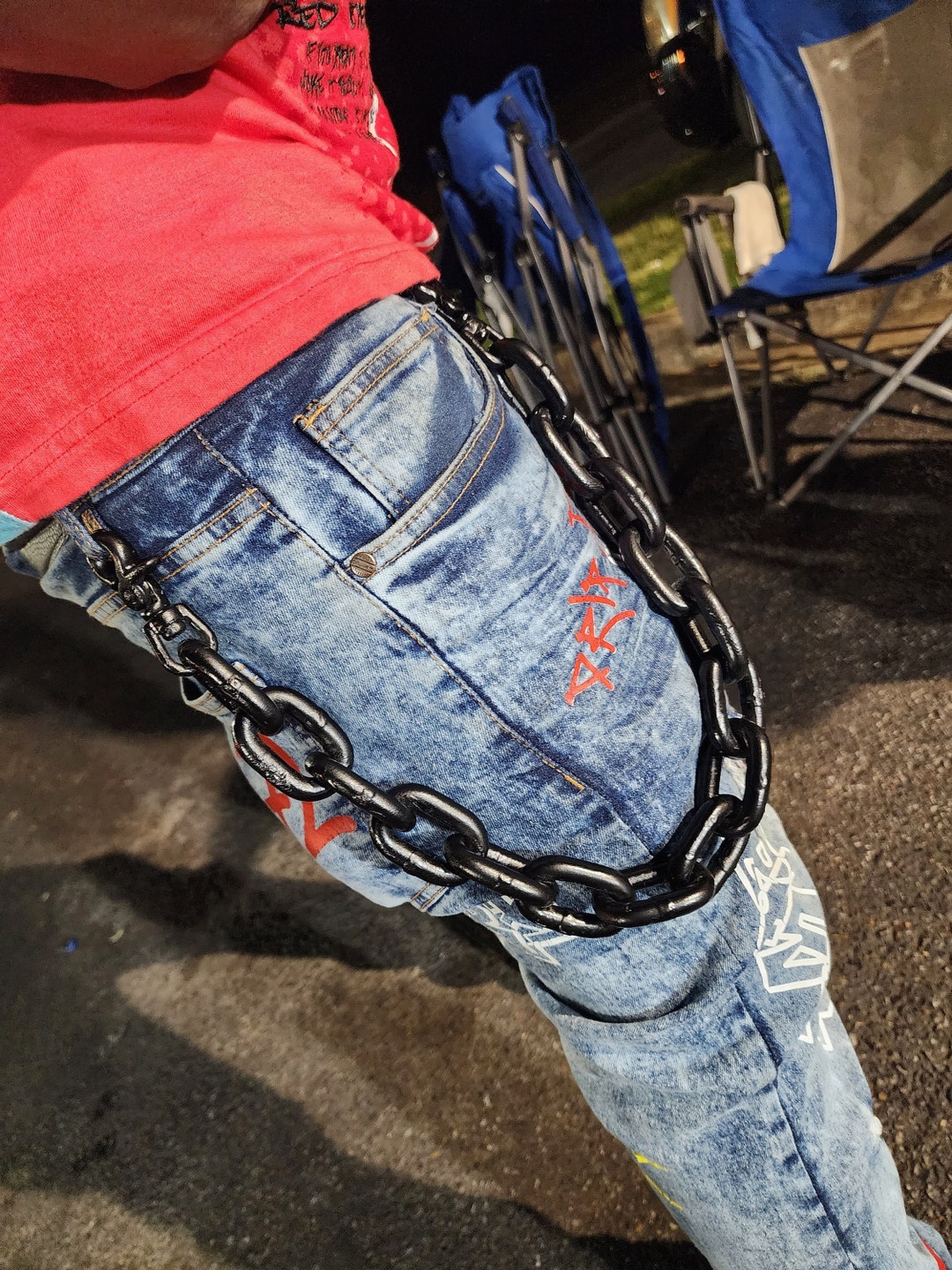 Black XL Heavy Metal Pants Chain Side Punk Chain on Jeans Etsy
