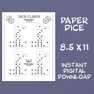 Emergency Printable Dice Cubes Digital Download Paper Dice Fun Casino Craft Project Kids Las Vegas Print at Home Party Decor