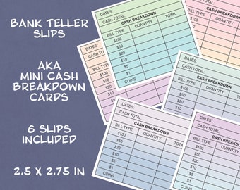 Cash Breakdown Cards Printable Bank Teller Slips Printable Cashier Slip Tellers Bank Slips Money Tracker Card Budgeting Printables PDF File