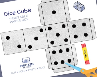 Silver Dice Printable Party Favor Boxes Digital Download Dice Cube Box Printable Decoration Kids Activities & Adult Craft Projects DIY Decor