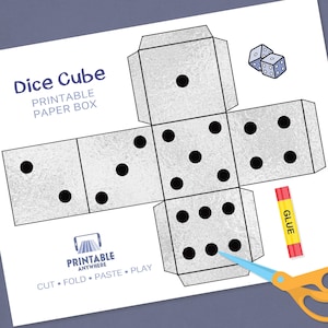 Silver Dice Printable Party Favor Boxes Digital Download Dice Cube Box Printable Decoration Kids Activities & Adult Craft Projects DIY Decor