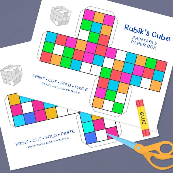 Printable Rubiks Cube Favor Boxes Digital Download Gift Box Colorful Kids Craft Fun Instant Download DIY Party Favor Glue Paper Art Project
