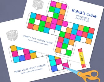 Printable Rubiks Cube Favor Boxes Digital Download Gift Box Colorful Kids Craft Fun Instant Download DIY Party Favor Glue Paper Art Project