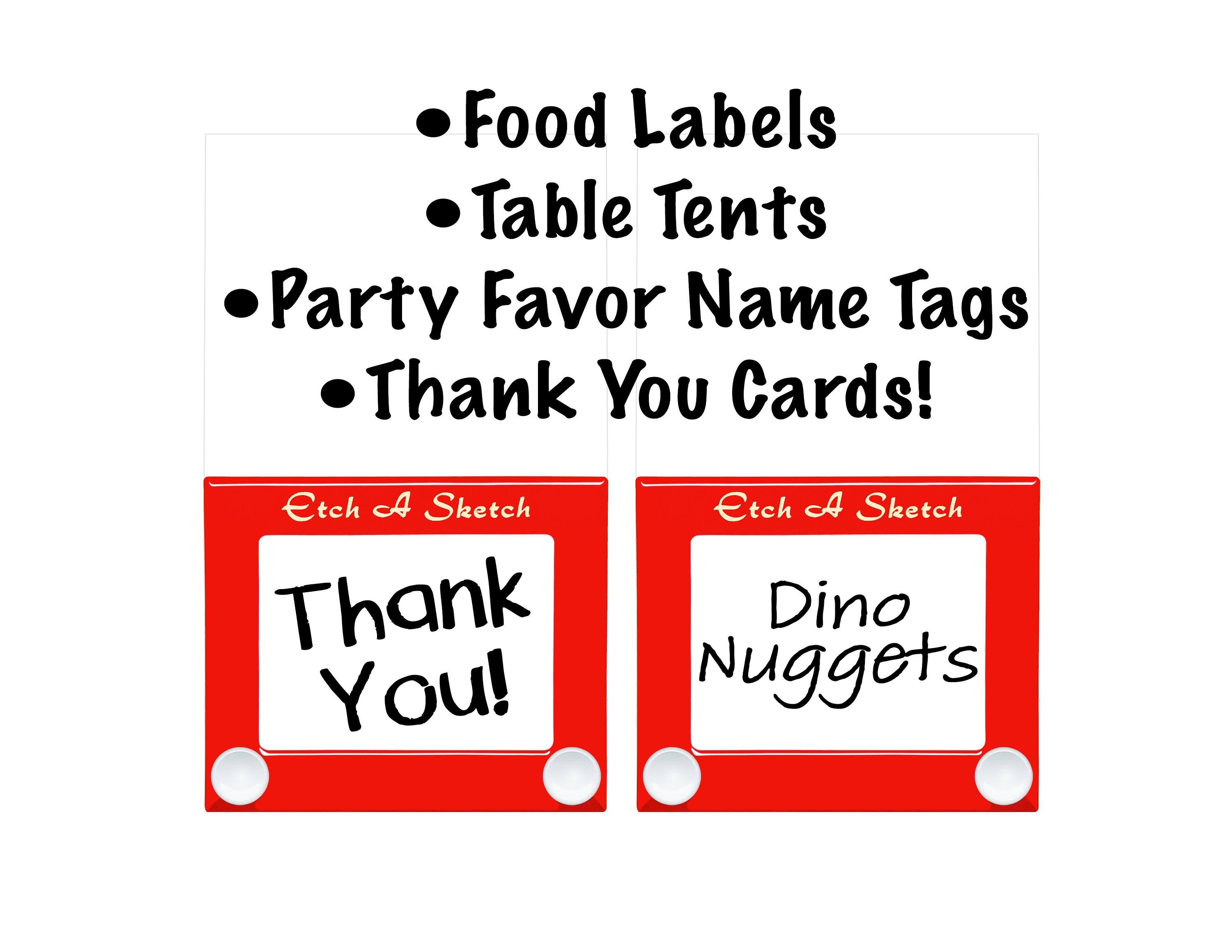 Thank You Card Etch Sketch Party Favor Buffet Table Tent Kids