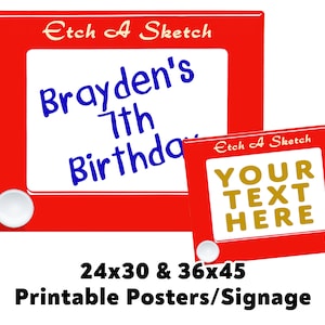 Etch a Sketch Printable Poster Large Sign for Kids Party Decor Food Label Tents for Birthday Parties Decoration DIY Labels Nostalgic Signage